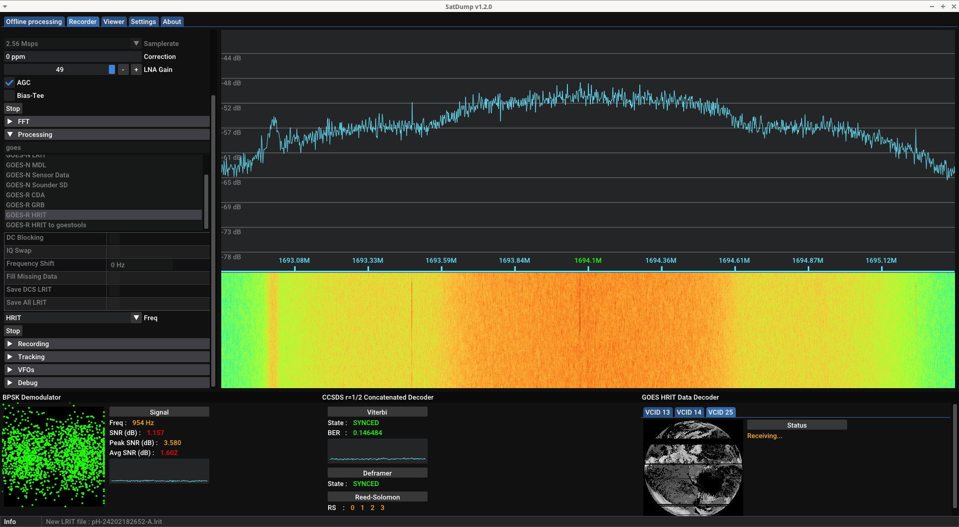 SatDump capturing from GOES 16